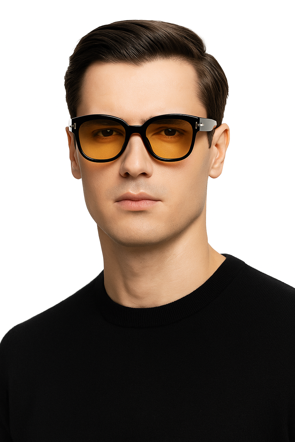 Lunettes ANGELO SYLLA – Monture Carrée Noir & Verres Ambrés